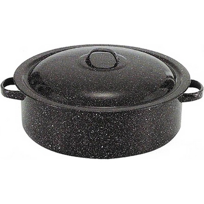 55 см голяма кръгла емайлирана тава с дръжки и капак