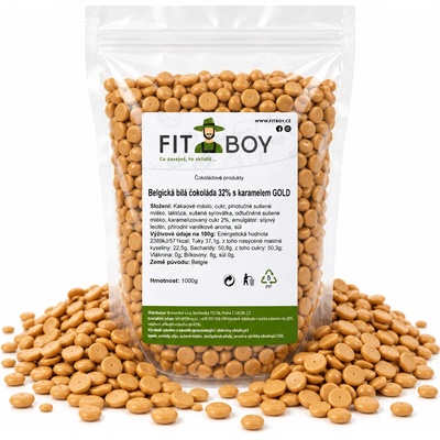 FITBOY Belgická biela čokoláda 32% s karamelom GOLD 1000g