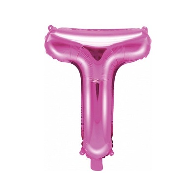 PartyDeco Fóliový balón Mini Písmeno T 35 cm ružový