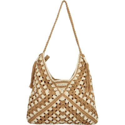 Módní dámská boho kabelka na rameno Ibolya béžovo-bílá