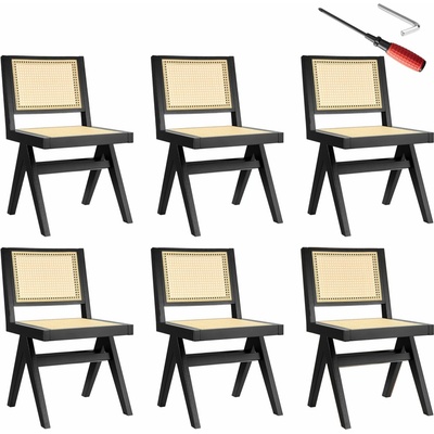Tectake Dřevěná Lissy s Vídeňským Výpletem Černá 6 Ks