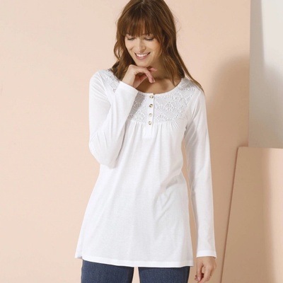 Tunika s macramé a dlhýmirukávmi biela