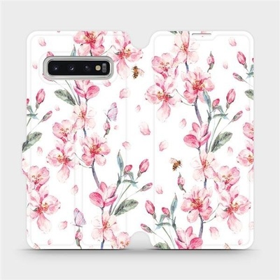 Pouzdro Mobiwear parádní flip Samsung Galaxy S10 - M124S Růžové květy