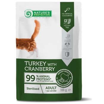 Nature's Protection Nature's Protection CAT Sterilised Cats with Turkey and Cranberry, пауч с пуйка и боровинки, за кастрирани котки, Литва - 100 гр