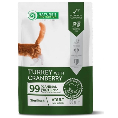 Nature's Protection Nature's Protection CAT Sterilised Cats with Turkey and Cranberry, пауч с пуйка и боровинки, за кастрирани котки, Литва - 100 гр
