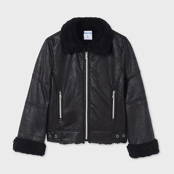 Image 1 of MAYORAL Велурена шуба с каракул за момиче в черно Майорал