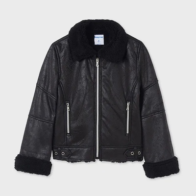 MAYORAL Велурена шуба с каракул за момиче в черно Майорал