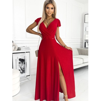 Numoco Блестяща дълга рокля с деколте - червена Numoco CRYSTAL numoco | Cherven | ЖЕНИ | XS