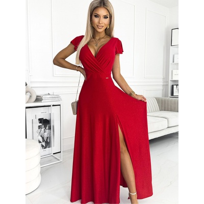 Numoco Блестяща дълга рокля с деколте - червена Numoco CRYSTAL numoco | Cherven | ЖЕНИ | XS