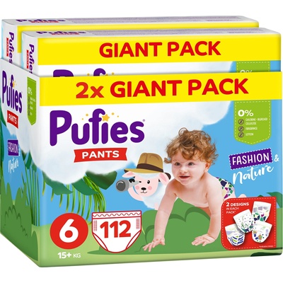 pufies Пелени гащи Pufies Fashion & Nature - Размер 6, 112 броя, 15+ kg, Giant Pack (3800024036460)