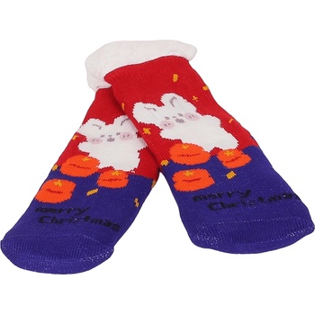Image 1 of Дамски коледни чорапи в червено и синьо със зайче
