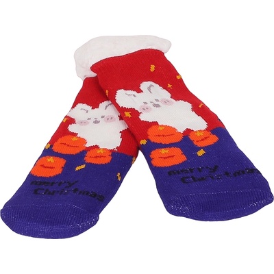 Дамски коледни чорапи в червено и синьо със зайче