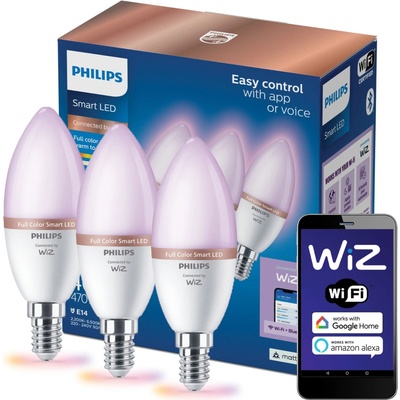Philips 3x LED žárovka E14 C37 4,9W = 40W 2200-6500K + RGB SMART WiFi WiZ