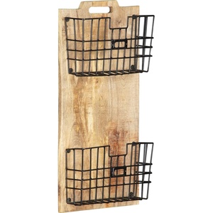 vidaXL Стенна стойка за списания, 33x10x67 см, грубо мангово дърво масив (285878)