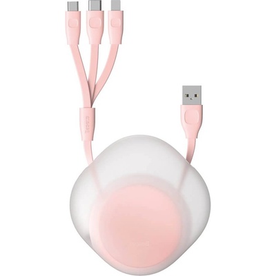 Baseus Универсален USB кабел с Lightning, microUSB и USB-C конектори (80 см) - Baseus Lets Go Little Reunion One-Way Stretchable 3-in-1 USB Cable (розов) (CAMLT-TY24)