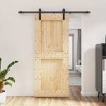 vidaXL Преплъзваща се врата Естествено и черно 85 x 210 cm (3444902)