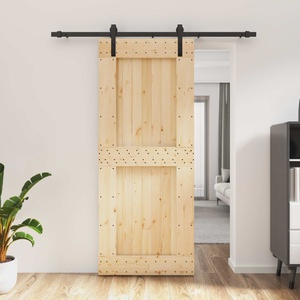 vidaXL Преплъзваща се врата Естествено и черно 85 x 210 cm (3444902)