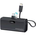 Promate Външна батерия ProMate, NanoPack-5. Black 5000mAh Portable Mini Power Bank, 20W USB-C Output Plug and Lightning output Built-In Cable - Черна