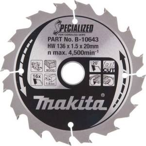 Makita - Нож за трион за дърво, 136x20 мм, 16 зъба B-10643 (B-10643)