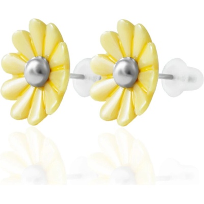 BM Jewellery Náušnice keramické květiny z chirurgické oceli žluté S11272065
