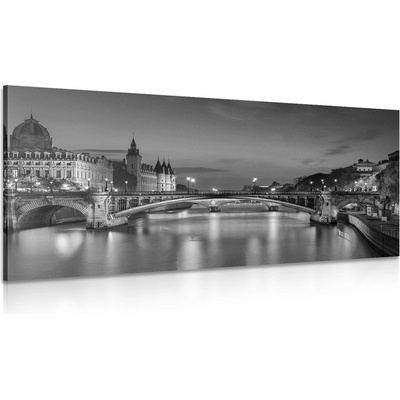 Obraz oslňujúcí panorama Paříže v černobílém provedení - 120x60