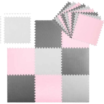 Pepita Голям размер Premium Sponge Puzzle 180x180cm (9бр. 60x60cm) - розово-сиво (JHE60-4)