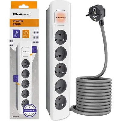 Разклонител Qoltec, 5 гнезда, 1.8м, Бял/Сив | 50296 (50296)