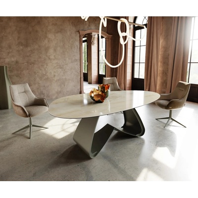 DELIFE Edge oválný 220 x 120 keramika Iris FMG Onice Oro W-podnož kov efektová úprava titanová