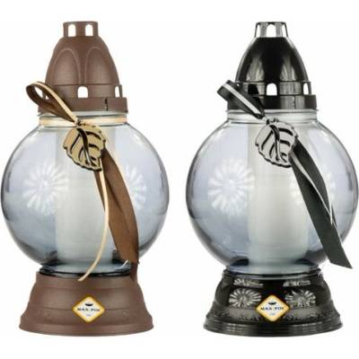 Sklenený náhrobný lampáš Guľa Modern s lístkami 25 cm, rôzne farby, 1 ks