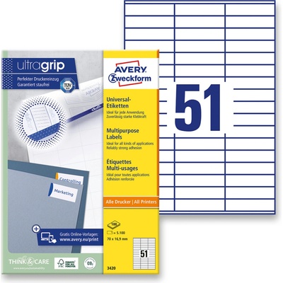 Avery Zweckform 3420 univerzální etikety 70,0 x 16,9 mm 5100 etiket bílé