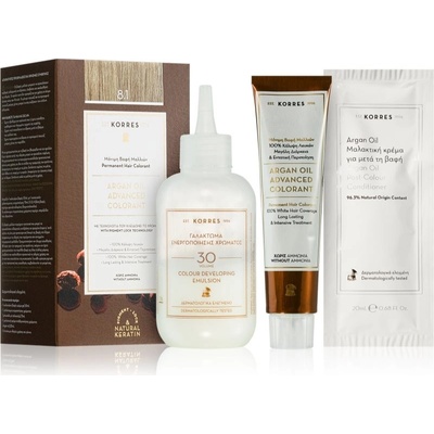 Korres Argan Oil permanentní barva na vlasy s arganovým olejem 8.1 Ash Light Blonde 50 ml