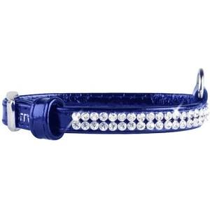 COLLAR Лъскав кожен нашийник с кристали - 18 - 21см, 9мм - син