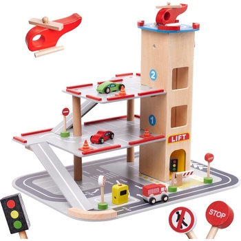 KIK dřevěná 4 patrová garáž s heliportem