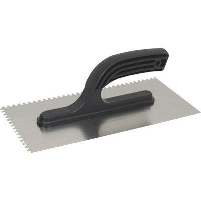 TOPTRADE hladítko nerezové, s plastovou rukoväťou, zub 4 mm, 270 x 130 mm, hobby