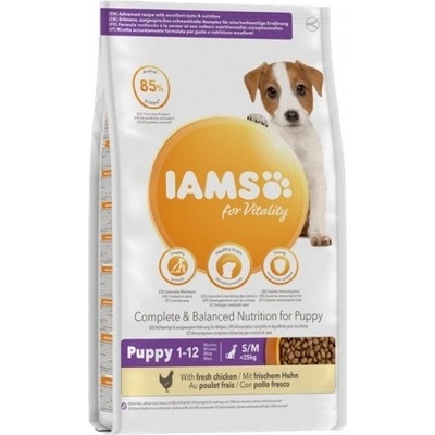 Iams Dog Puppy Small-Medium - Пълноценна суха храна за подрастващи кучета от малки и средни породи с пилешко и пуешко месо, 2 кг
