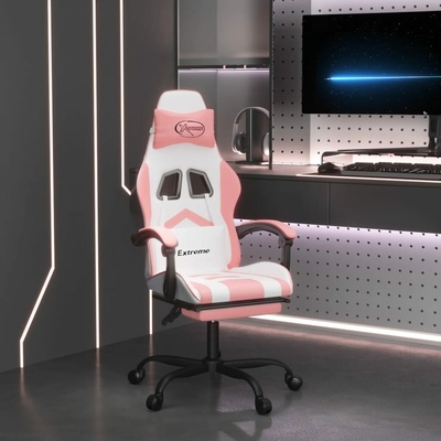 vidaXL Herní židle s podnožkou Otočná bílá a růžová umělá kůže
