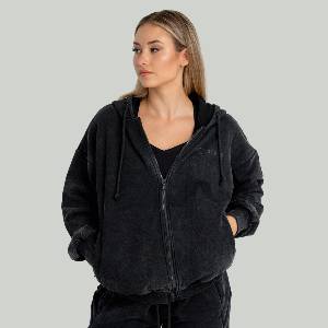 GymBeam STRIX Дамски суичър с цип Washed Black XS