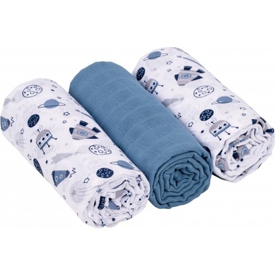 Baby Nellys Mušelínové pleny Lux Kosmo 70 x 80 cm modrá bílá 3 ks