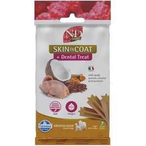 Farmina N&D Quinoa Skin & Coat Dental Care Treat With Quail, Coconut and Turmeric Medium Maxi - Дентални стикове за кучета от средни и едри породи с пъдпъдък, киноа, кокос и куркума - 100 гр, Италия - KND0011