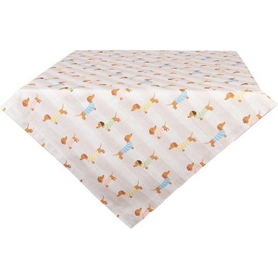 Clayre & Eef Béžový bavlněný ubrus s jezevčíky Puppy Pullover 100x100cm