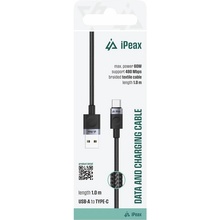 iPEAX textilní kabel USB-A / USB-C 1 m, USB 2.0, černý 90010103