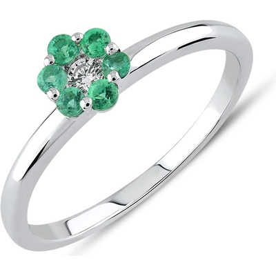 Lillian Vassago Prsten květina se smaragdem a brilianty z bílého zlata LLV59 DR005WEM