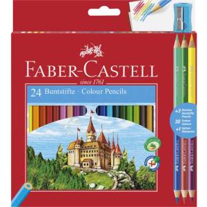 Faber-Castell Цветни моливи faber-castell шестоъгълни 24 броя + 3 цветни молива с двоен край 110324 (110324)