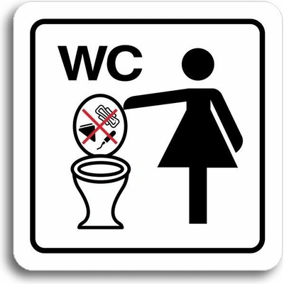 Accept Piktogram "zákaz vhazování předmětů do WC II" (80 × 80 mm) (bílá tabulka - barevný tisk)