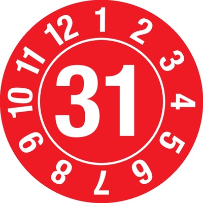 Kontrolná nálepka 31, kruh, červená, fólia samolepiaca, 25 mm, BJ = 5 x 15 ks