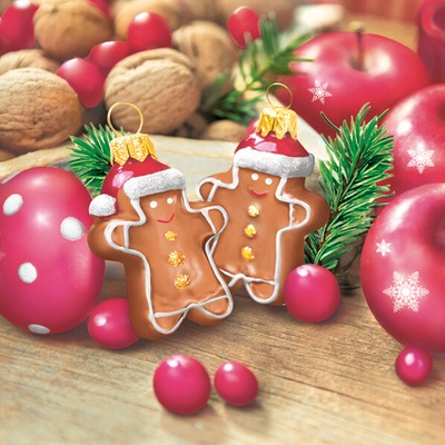 Maki ubrousky vánoční Gingerbread Men Baubles 3V 33x33 cm 20 ks
