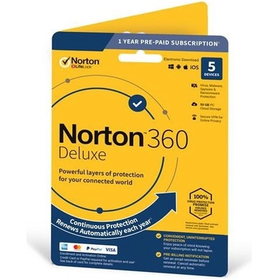 Symantec NORTON 360 DELUXE 50GB +VPN 1 lic. 12 mes. predĺženie