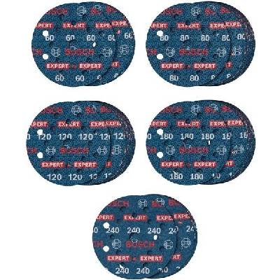 BOSCH 55dílná sada brusných kotoučů EXPERT O780 s fólií, 125 mm, G60 (5×); G80 (15×); G120 (15×); G180 (15×), G240 (5×) 2608902429