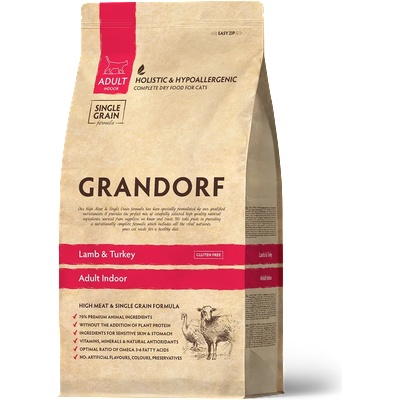 Grandorf Adult Indoor Lamb & Turkey - Хипоалергенна храна за домашни котки с агнешко и пуешко (400 г / 2 кг / 8 кг)