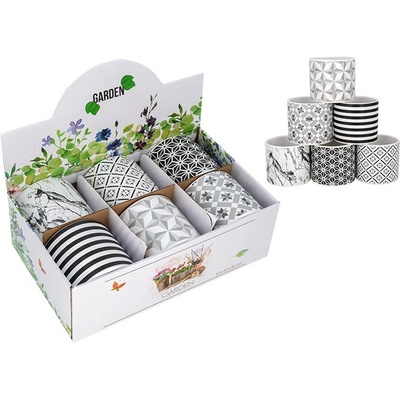 Керамични саксии за цветя черно и бяло 10/9см (02-23487)